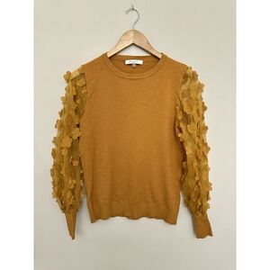 Sioni Milano Women's Sweater Medium Applique Floral Mesh Sleeve
